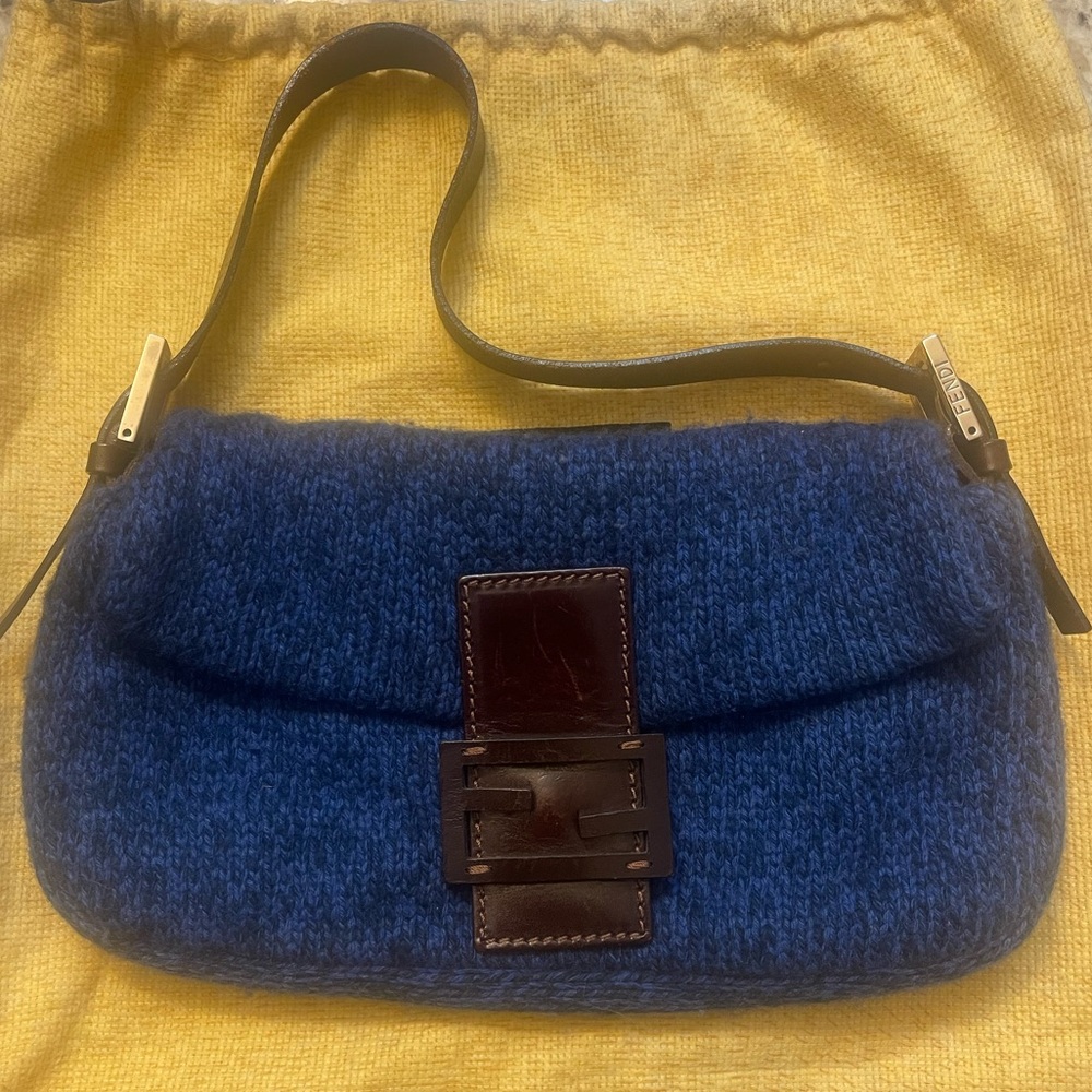 Vintage Fendi Blue Knitted Baguette